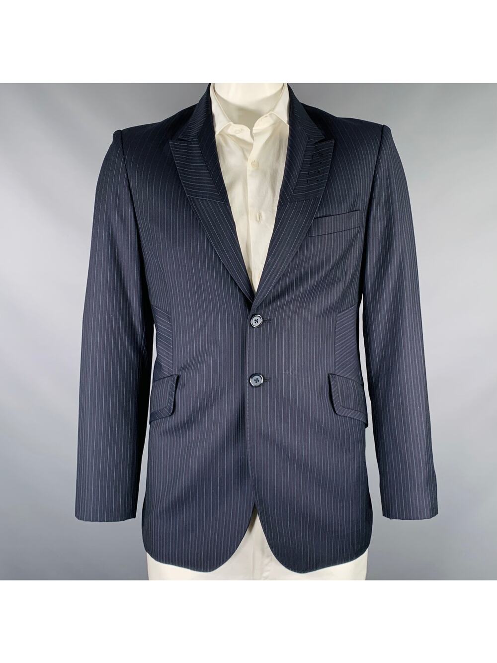 AUGUST Size 42 Navy Blue Stripe Single Breasted Sport Coat